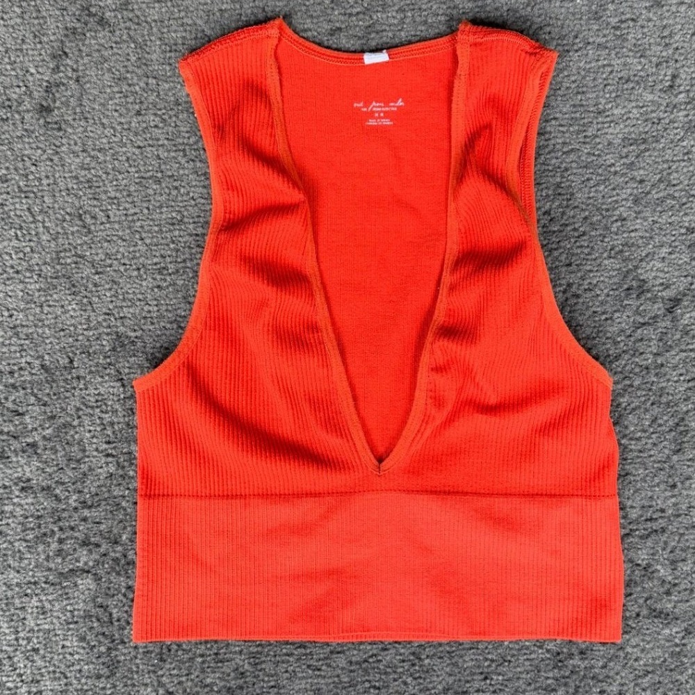 Out From Under Urban Outfitters Orange Ribbed Deep V-Neck Crop Top M